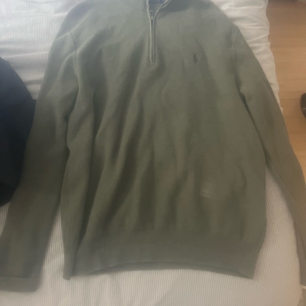 Polo Ralph Lauren Olive Green Knit  Quarter Zip Up Sweater